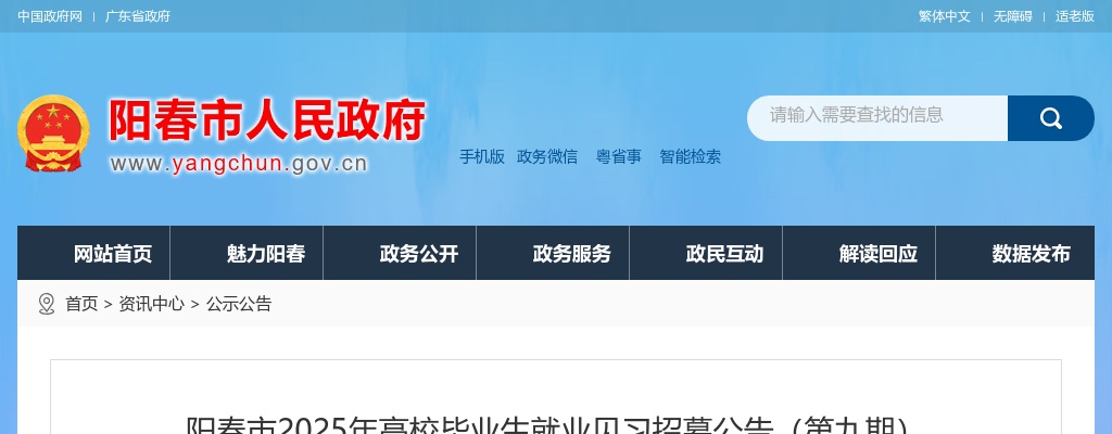 2025广东阳江阳春市高校毕业生就业见习招募19人公告（第九期） 图片