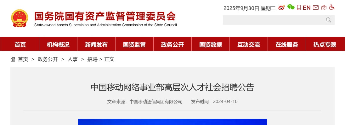 2024中国移动网络事业部高层次人才社会招聘公告 图片